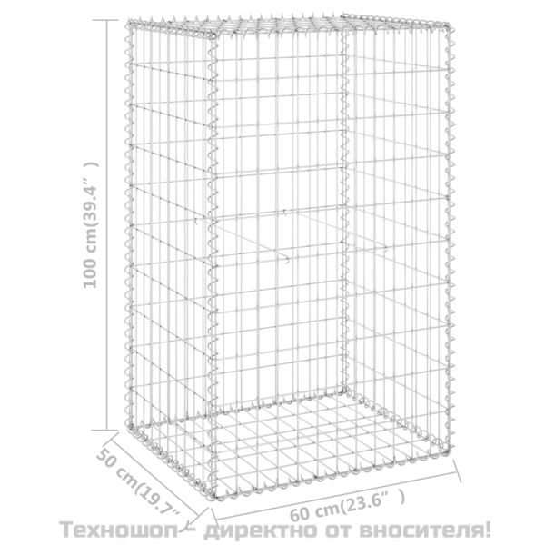 Габионна стена с капаци, поцинкована стомана, 60x50x100 см