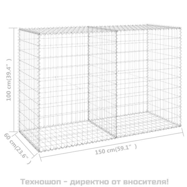 Габионна стена с капаци, поцинкована стомана, 150x60x100 см