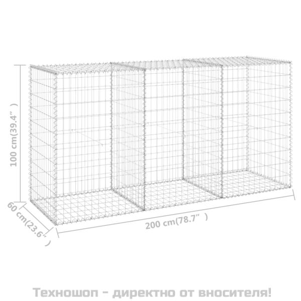 Габионна стена с капаци, поцинкована стомана, 200x60x100 см