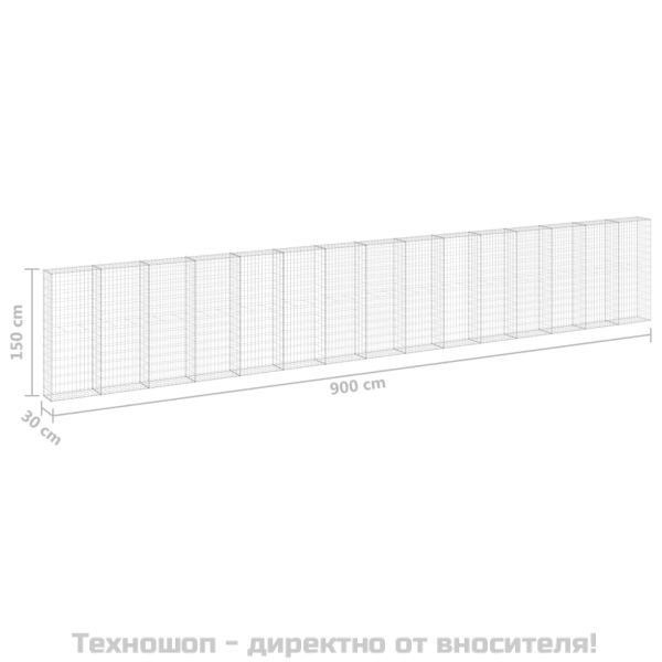 Габионна стена с капаци, поцинкована стомана, 900x30x150 см