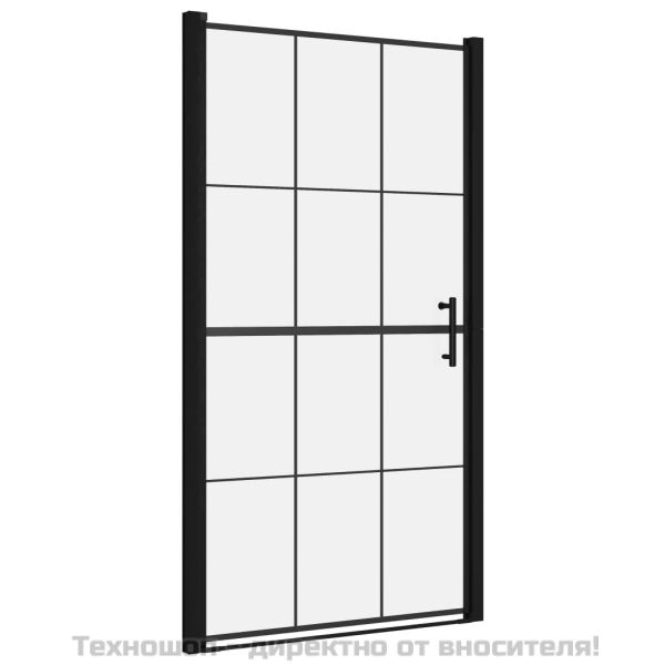 Врата за душ, закалено стъкло, 100x178 см, черна