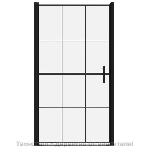 Врата за душ, закалено стъкло, 100x178 см, черна