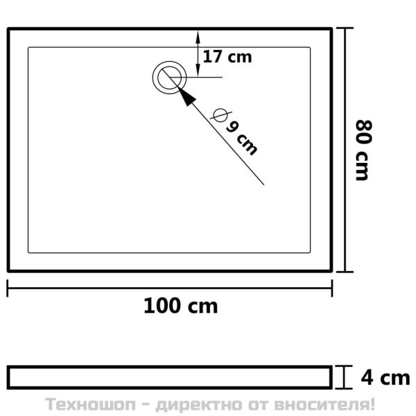 Правоъгълно ABS душ корито, 80x100 см