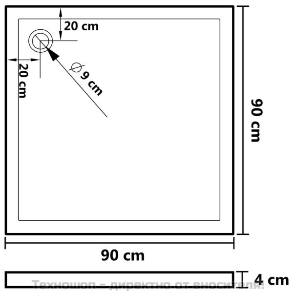Квадратно ABS душ корито, 90x90 см