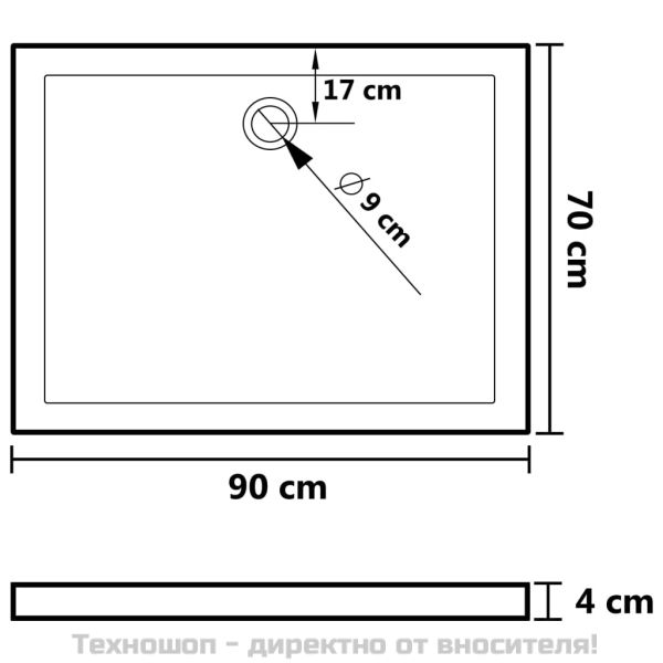 Правоъгълно ABS душ корито, черно, 70x90 см