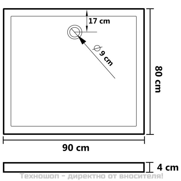 Правоъгълно ABS душ корито, черно, 80x90 см