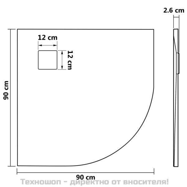 Душ корито, SMC, кафяво, 90x90 см