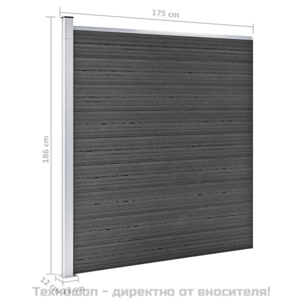 Ограден панел, WPC, 175x186 см, черен