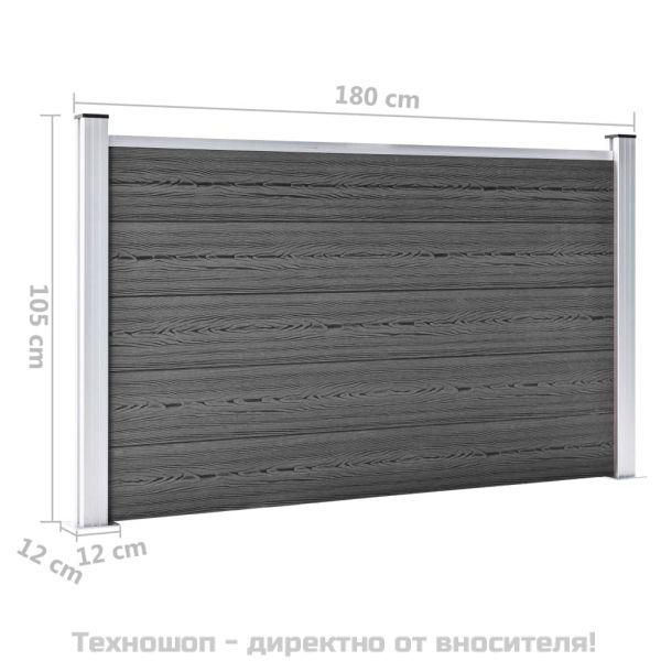 Ограден панел, WPC, 180x105 см, черен