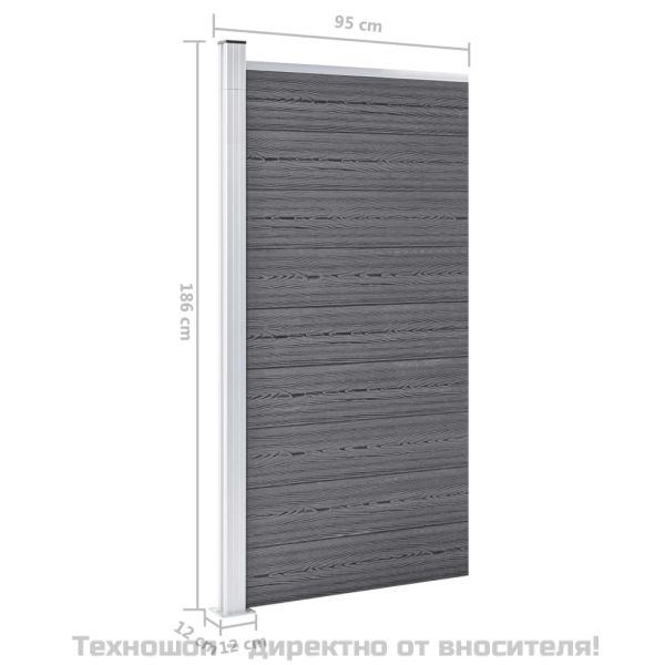 Ограден панел, WPC, 95x186 см, сив