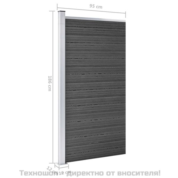 Ограден панел, WPC, 95x186 см, черен