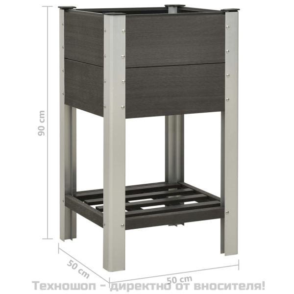 Градинска повдигната леха с рафт, 50x50x90 см, WPC, сива