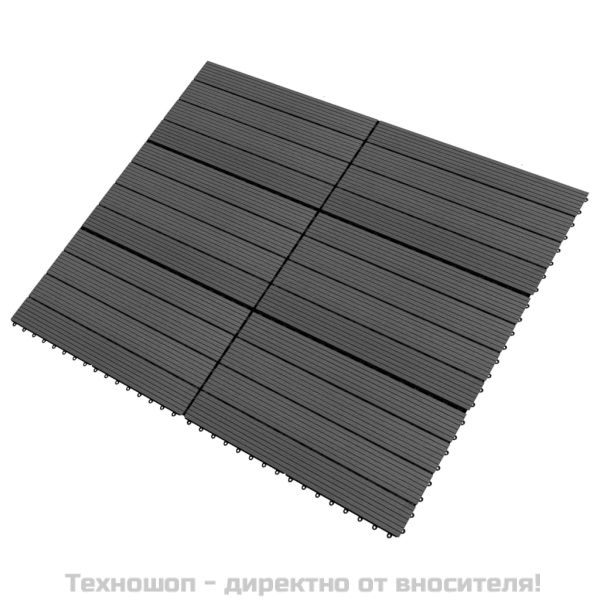 Декинг плочки, 6 бр, WPC, 60x30 см, 1,08 м², черни