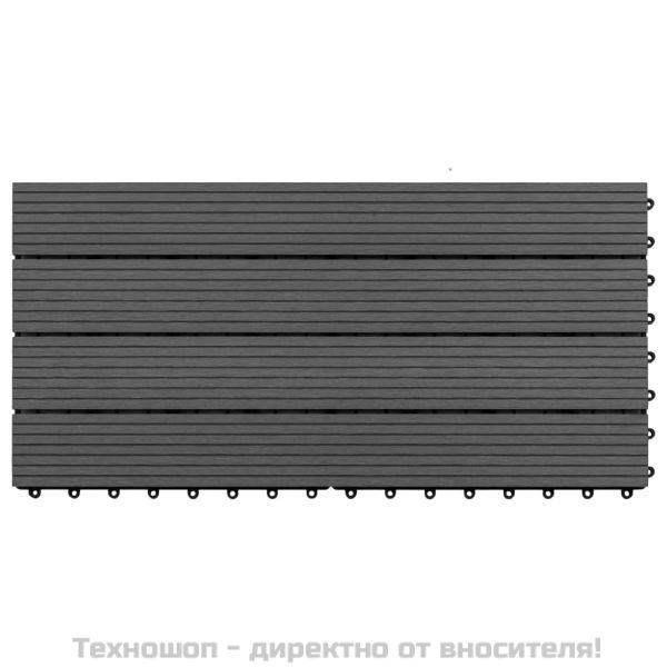 Декинг плочки, 6 бр, WPC, 60x30 см, 1,08 м², черни