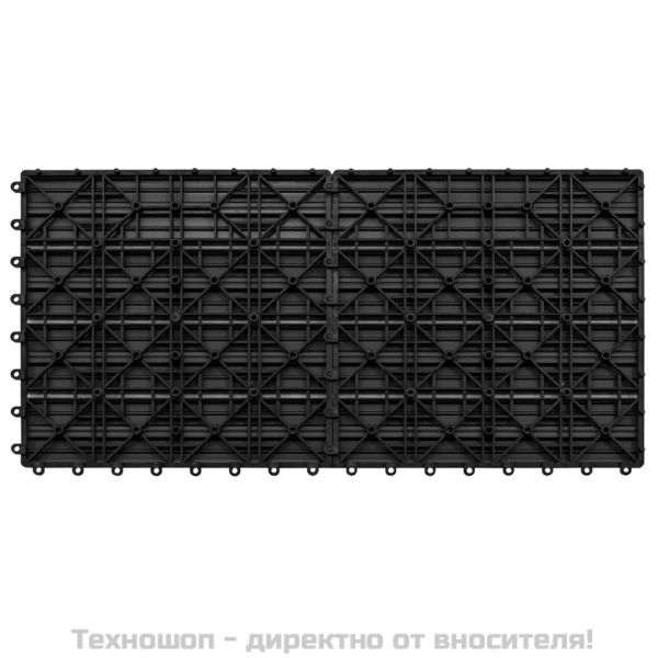 Декинг плочки, 6 бр, WPC, 60x30 см, 1,08 м², черни