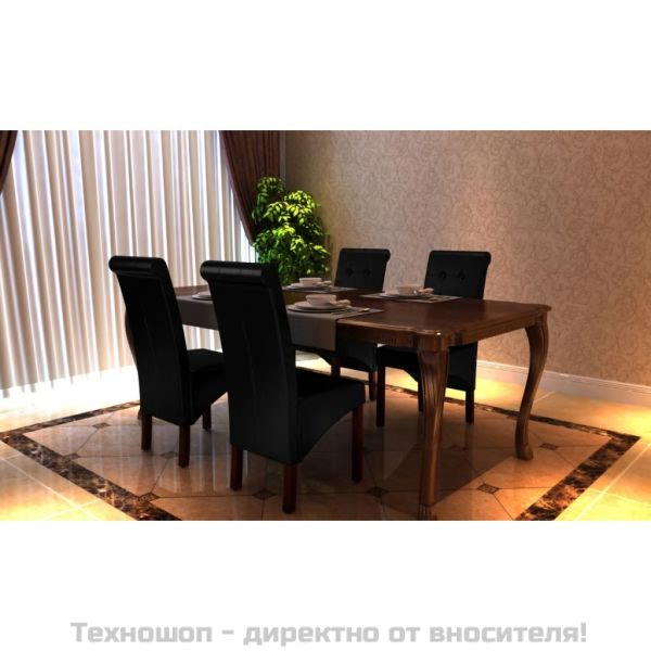 Tрапезни столове, 4 бр, черни, изкуствена кожа