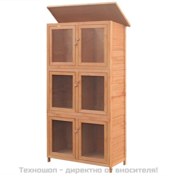 Дървена клетка за зайци с 6 отделения