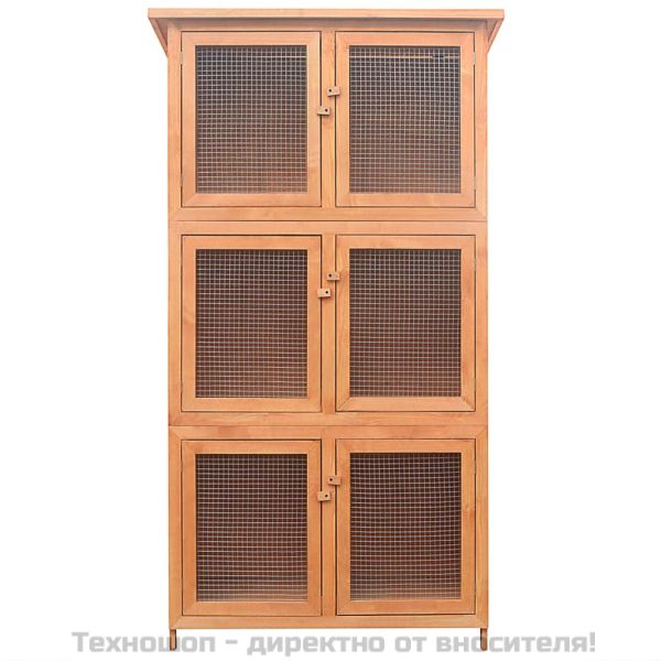 Дървена клетка за зайци с 6 отделения