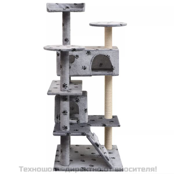 Котешко дърво със сизалени стълбове, 125 см, сиво, на лапички