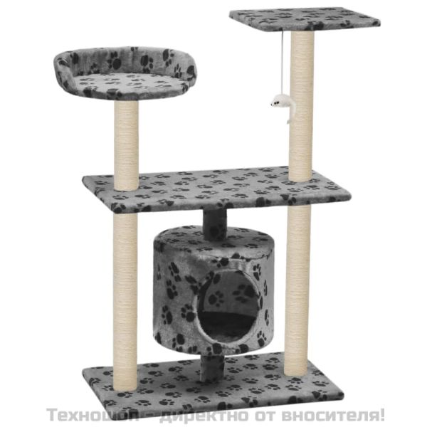 Котешко дърво със сизалени стълбове, 95 см, сиво, на лапички