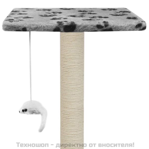 Котешко дърво със сизалени стълбове, 95 см, сиво, на лапички