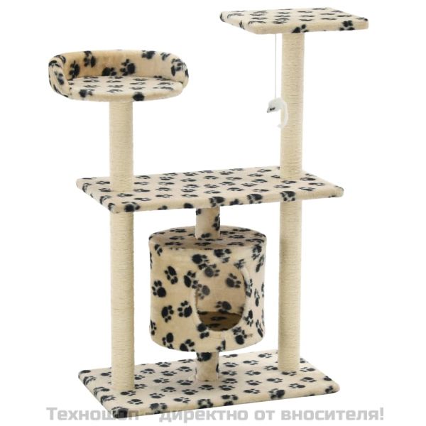Котешко дърво със сизалени стълбове, 95 см, бежово, на лапички