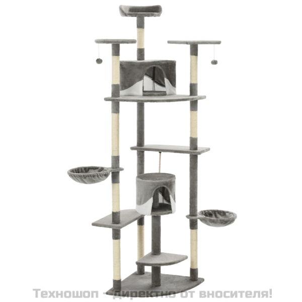 Котешко дърво със сизалени стълбове, 203 см, сиво и бяло