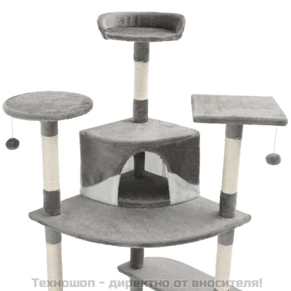 Котешко дърво със сизалени стълбове, 203 см, сиво и бяло