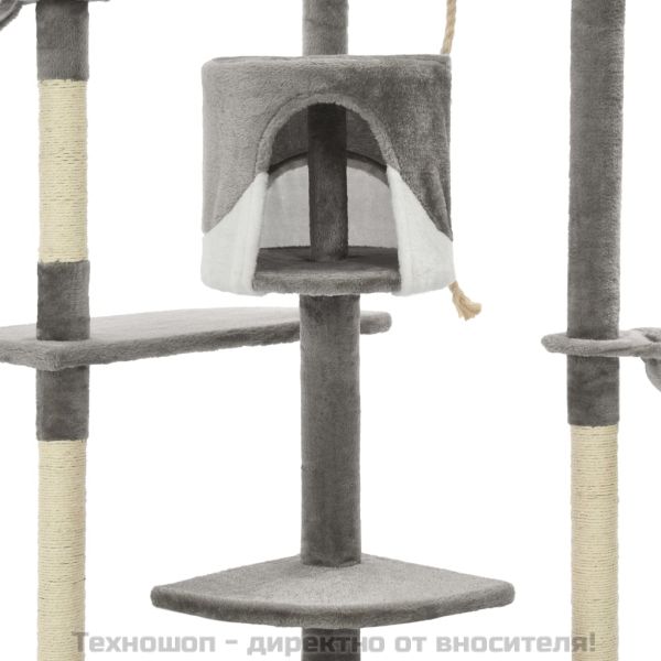 Котешко дърво със сизалени стълбове, 203 см, сиво и бяло