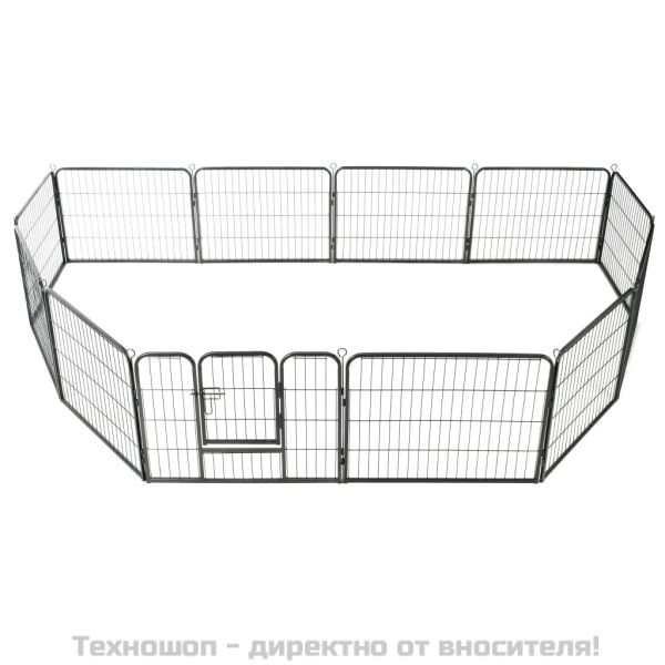 Заграждение за куче, 12 панела, стомана, 80x60 см, черно
