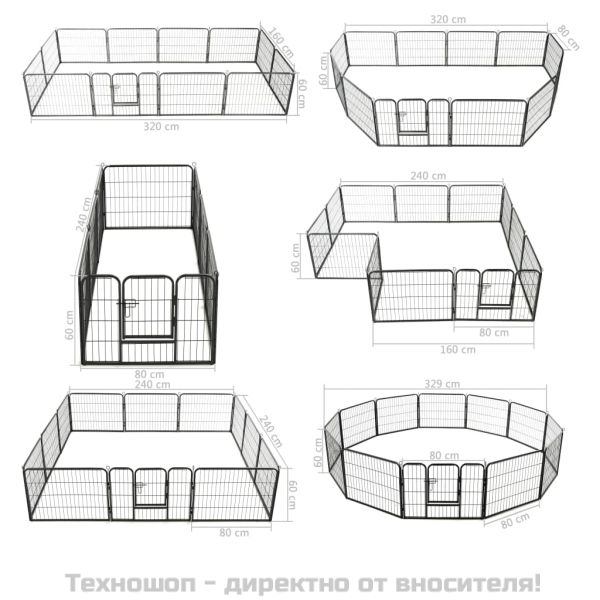 Заграждение за куче, 12 панела, стомана, 80x60 см, черно