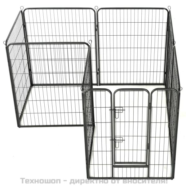 Заграждение за куче, 8 панела, стомана, 80x100 см, черно