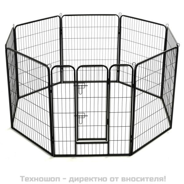 Заграждение за куче, 8 панела, стомана, 80x100 см, черно