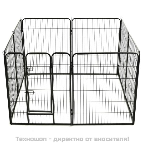 Заграждение за куче, 8 панела, стомана, 80x100 см, черно