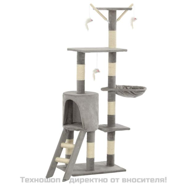 Котешко дърво със сизалени стълбове, 138 см, сиво