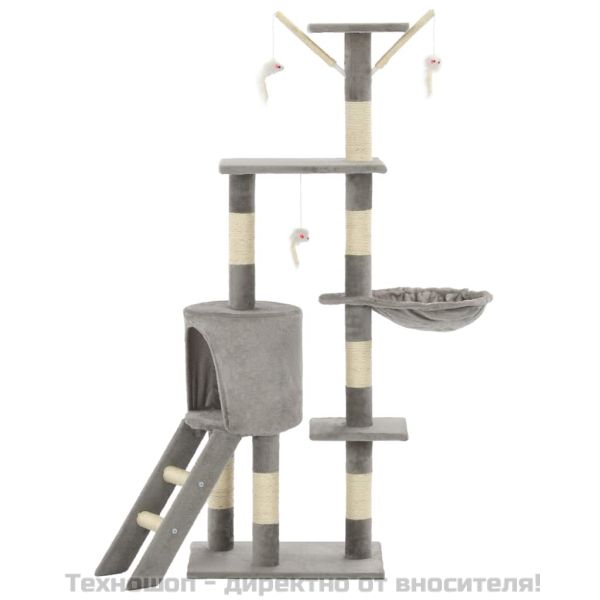 Котешко дърво със сизалени стълбове, 138 см, сиво