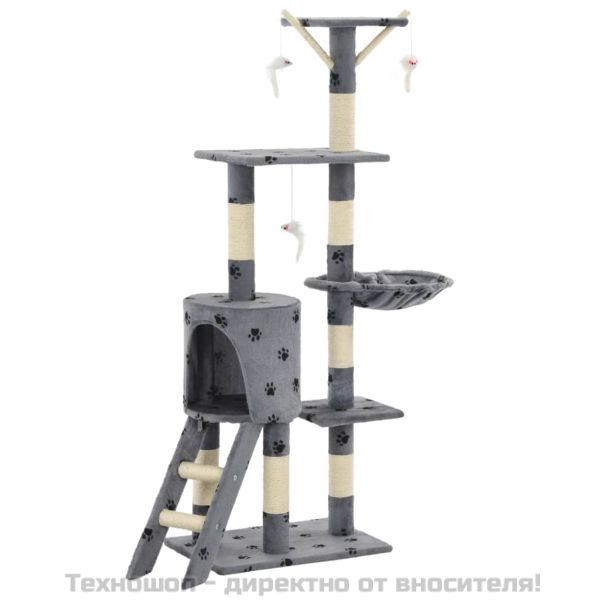 Котешко дърво със сизалени стълбове, 138 см, сиво, на лапички