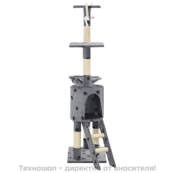 Котешко дърво със сизалени стълбове, 138 см, сиво, на лапички