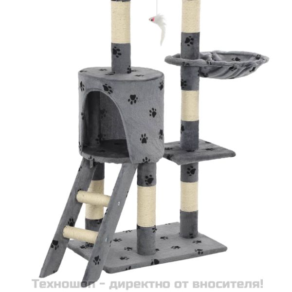 Котешко дърво със сизалени стълбове, 138 см, сиво, на лапички