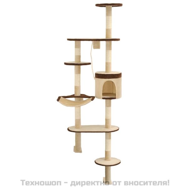 Котешко дърво със сизален стълб за стена 194 см бежово и кафяво
