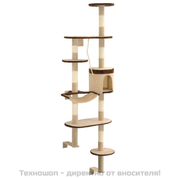 Котешко дърво със сизален стълб за стена 194 см бежово и кафяво