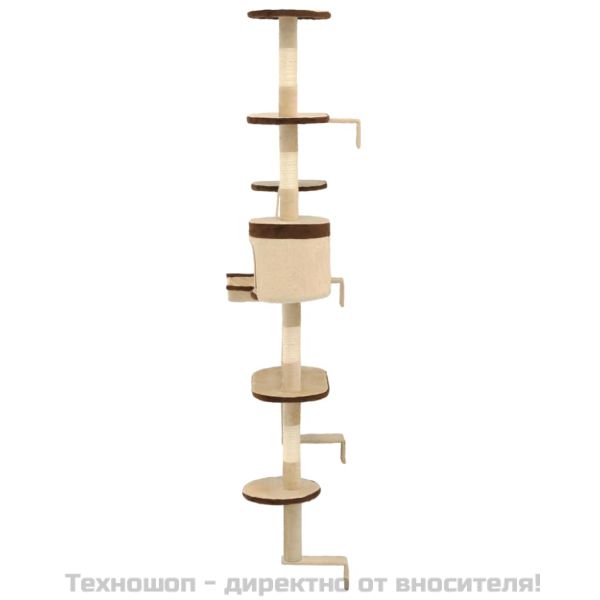 Котешко дърво със сизален стълб за стена 194 см бежово и кафяво