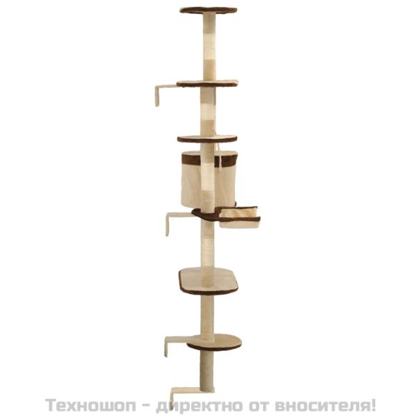 Котешко дърво със сизален стълб за стена 194 см бежово и кафяво