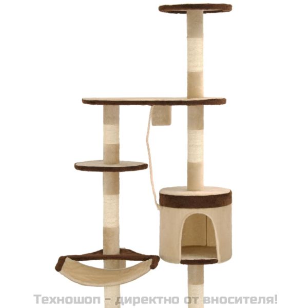 Котешко дърво със сизален стълб за стена 194 см бежово и кафяво