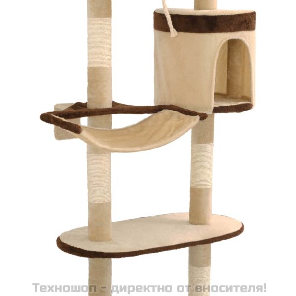 Котешко дърво със сизален стълб за стена 194 см бежово и кафяво