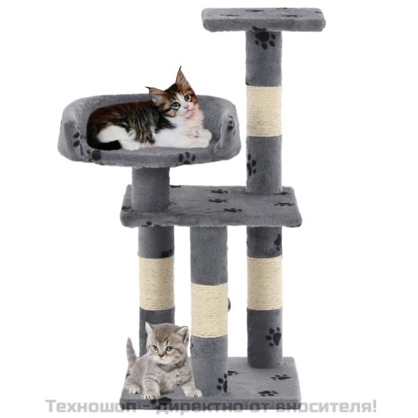 Котешко дърво със сизалени стълбове, 65 см, сиво, на лапички