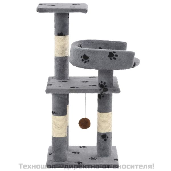 Котешко дърво със сизалени стълбове, 65 см, сиво, на лапички