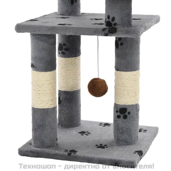 Котешко дърво със сизалени стълбове, 65 см, сиво, на лапички