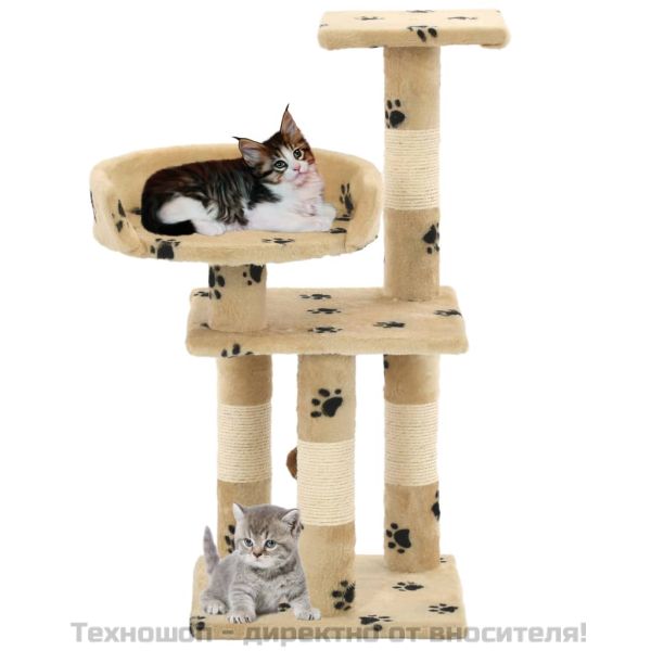 Котешко дърво със сизалени стълбове, 65 см, бежово, на лапички