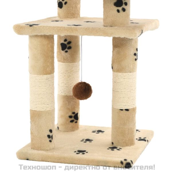 Котешко дърво със сизалени стълбове, 65 см, бежово, на лапички